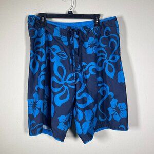 Speedo Men's Black Blue Tropical Floral Board Shorts Surf Summer 36!